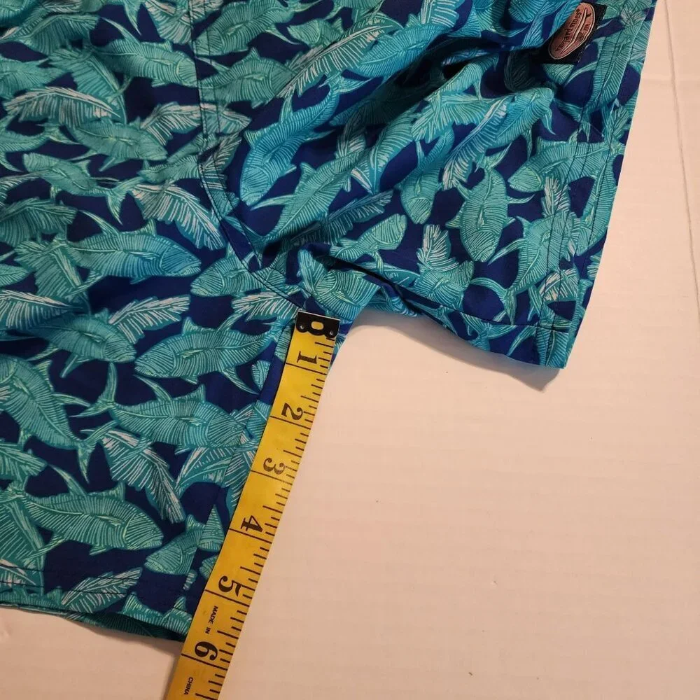 Vineyard Vines Boy M Blue Tropical Leaf Swim Trunks  Elastic Waist Drawstring